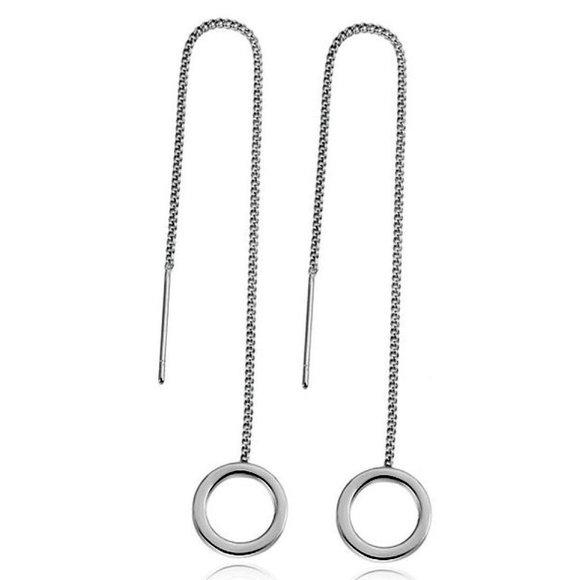 Silver Open Circle Dangle Chain Earrings - Picture 1 of 1